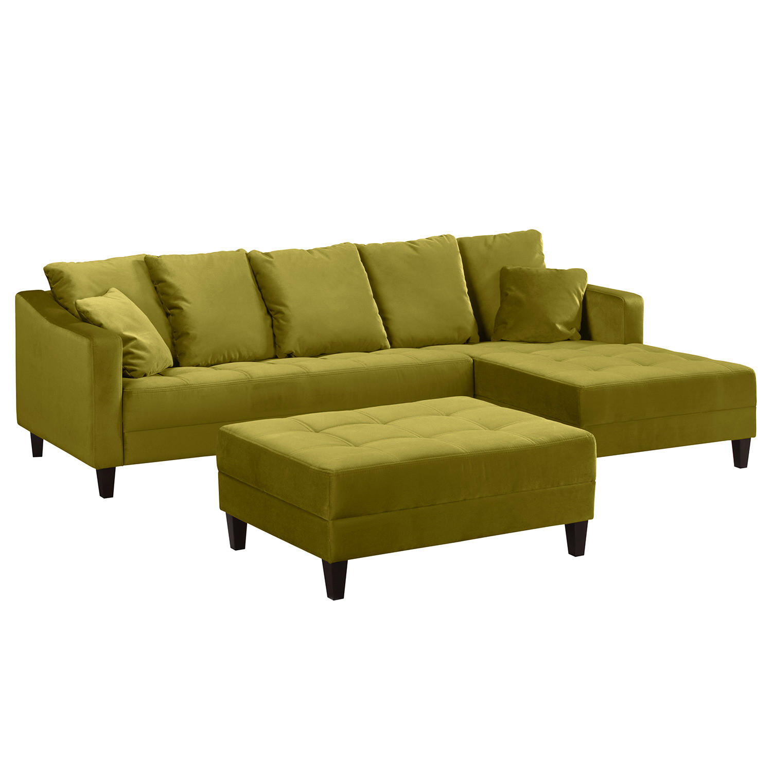 ECKSOFA mit Ottomane - Samt - Olivgrün, Textil (254/165cm) - home24