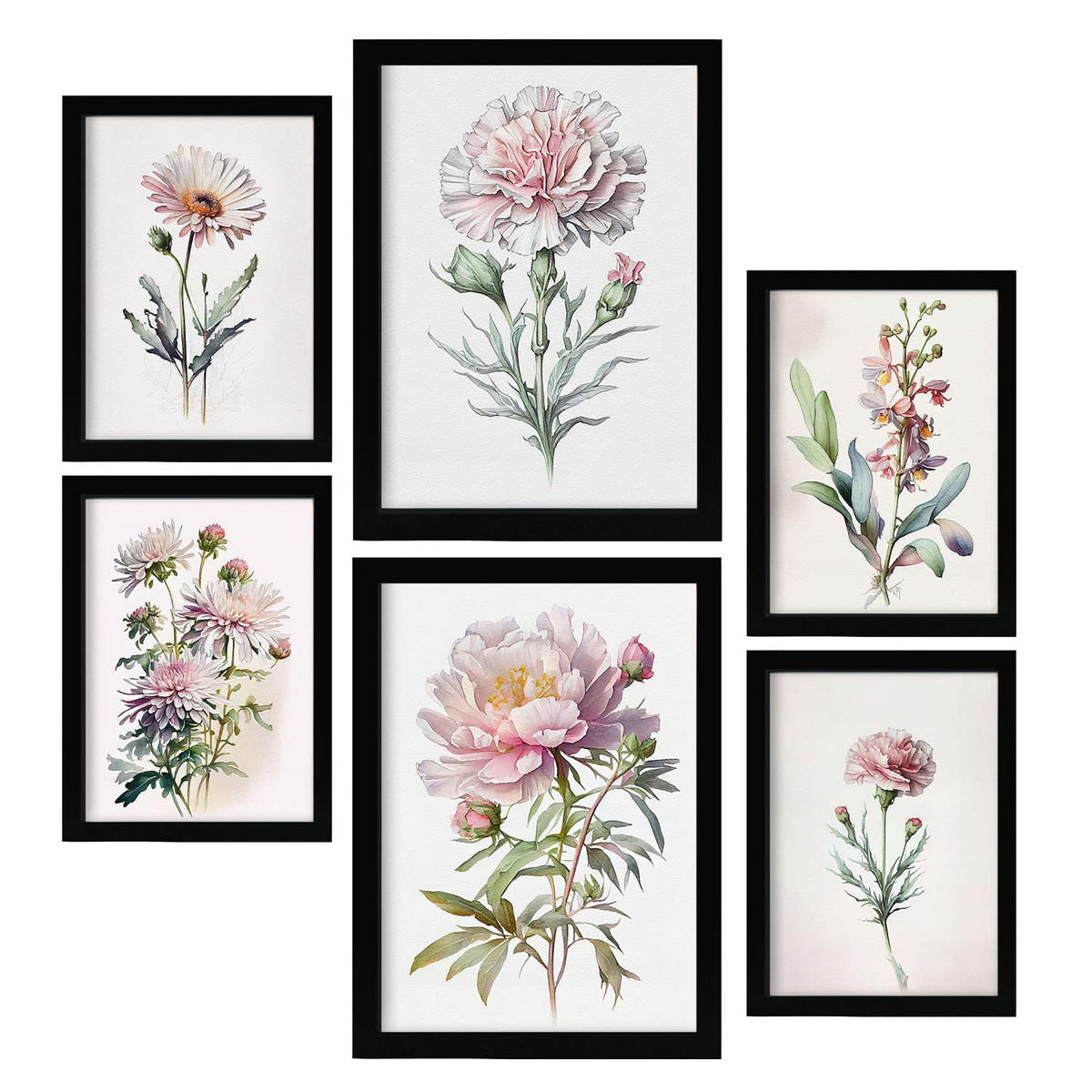 POSTER Set Mit 6 Hellrosa Blumen Vollfarbige Blumenmotiven A3 & A4 Rahmenlos - Klar, Papier (29/3cm) - Nacnic