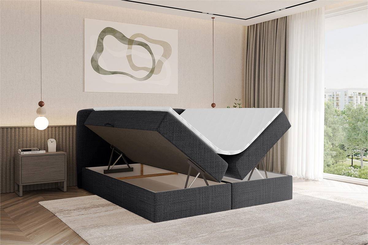 BOXBETT mit Matratze H4 - NINA - 160x200 cm - Schwarz - Schwarz, Holzwerkstoff (160/200cm) - ALTDECOR
