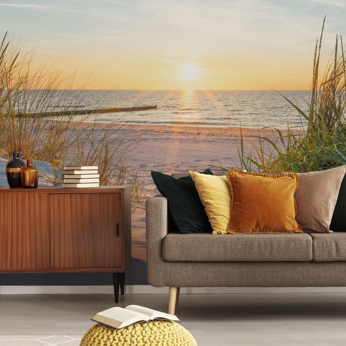 FOTOTAPETE Strand Meer Sonnenuntergang Landschaft 3D 360x240cm - Blau/Beige, Papier (360/240cm) - Muralo