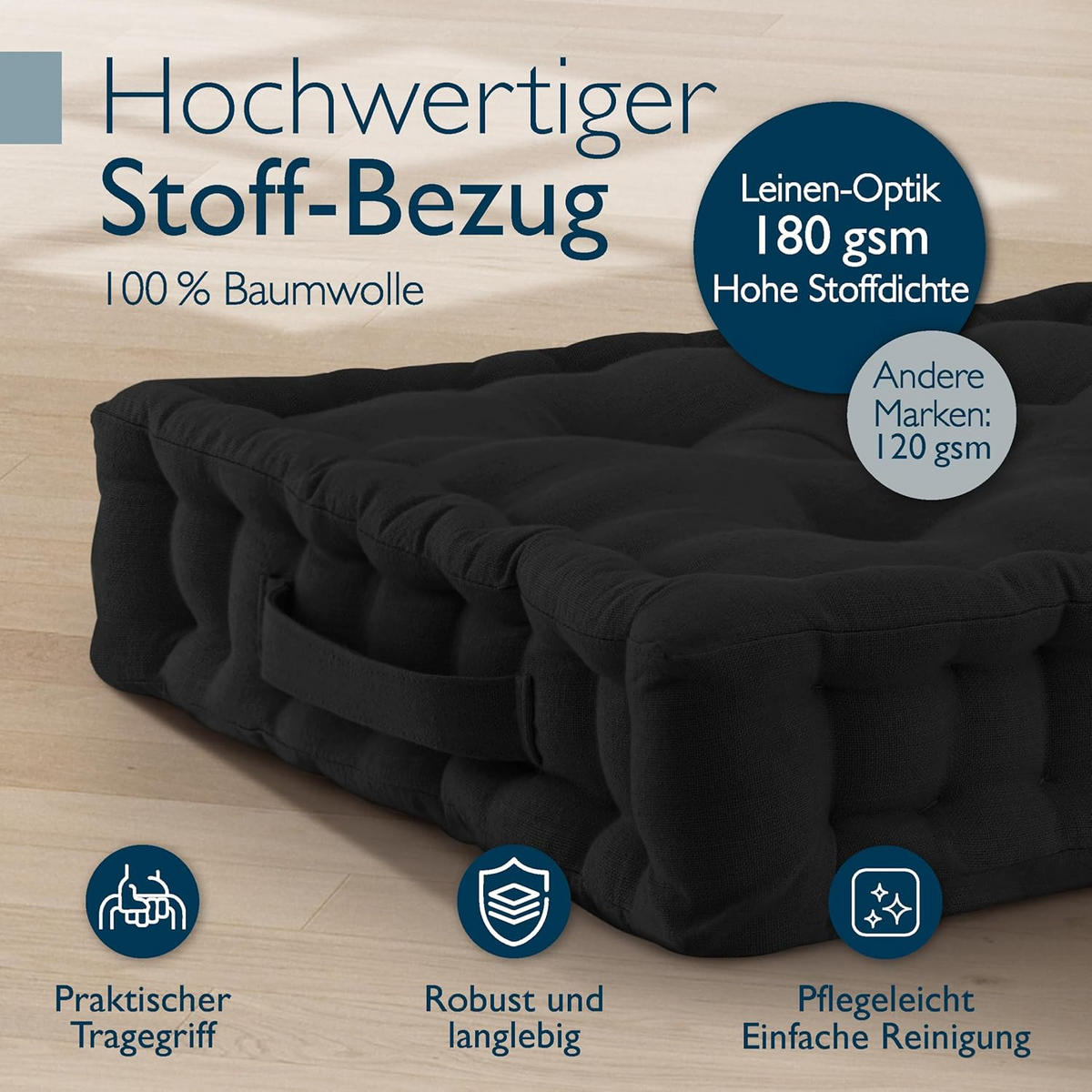 STUHLKISSEN Mila 40x40x8cm Schwarz (4tlg) - Schwarz, Textil (40/40/8cm) - Beautissu 