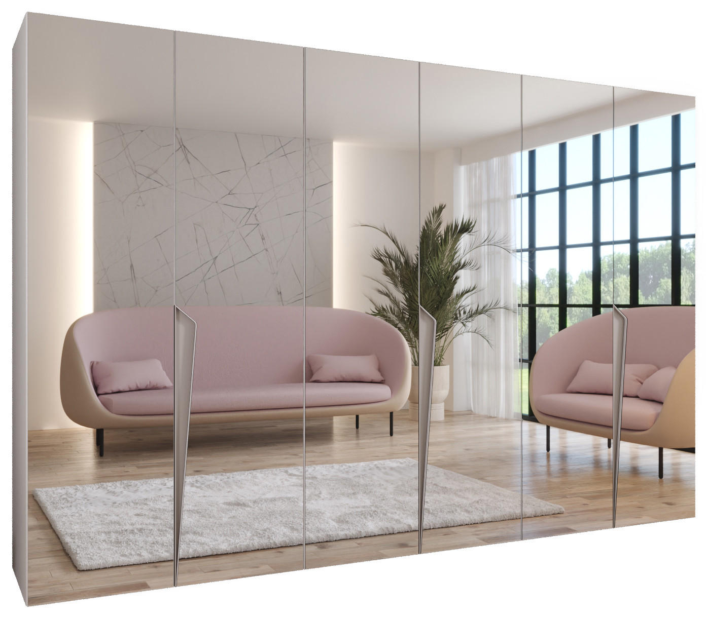 Abiks Möbel Drehtürenschrank Weiß, Beige 300x202x52 cm