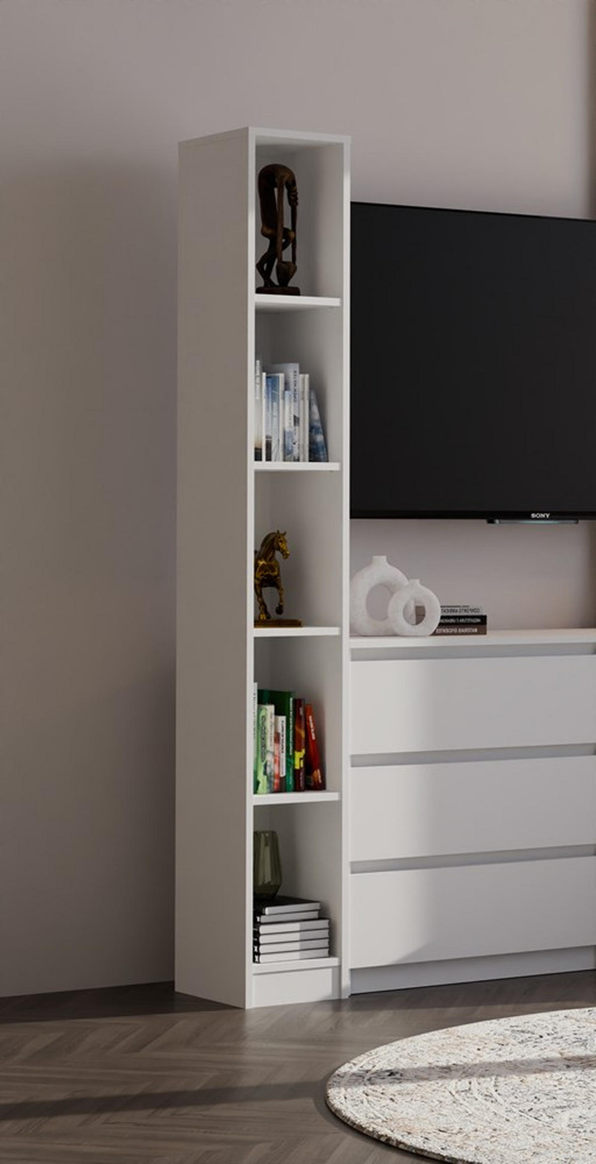 BÜCHERREGAL Weiß 25/182/30 - Weiß, Holzwerkstoff (25/182/30cm) - RAUMHIRSCH FURNITURE