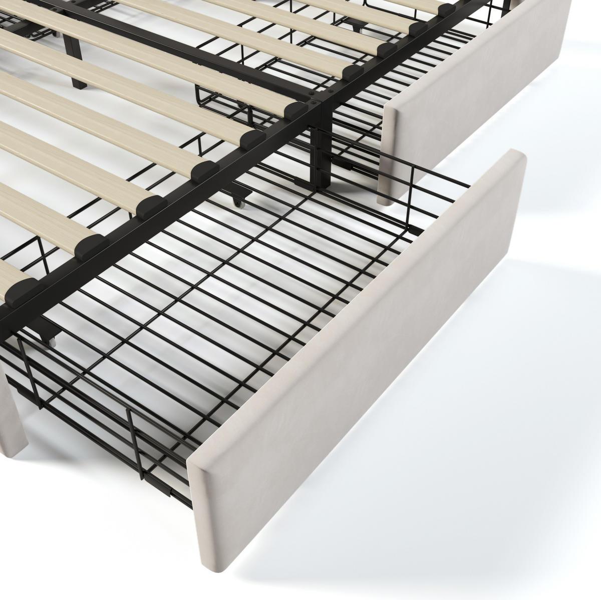 POLSTERBETT 160/200 cm Beiger Samt mit Kabellosem Laden und 4 Schubladen - Beige, Textil (160/200cm) - OKWISH