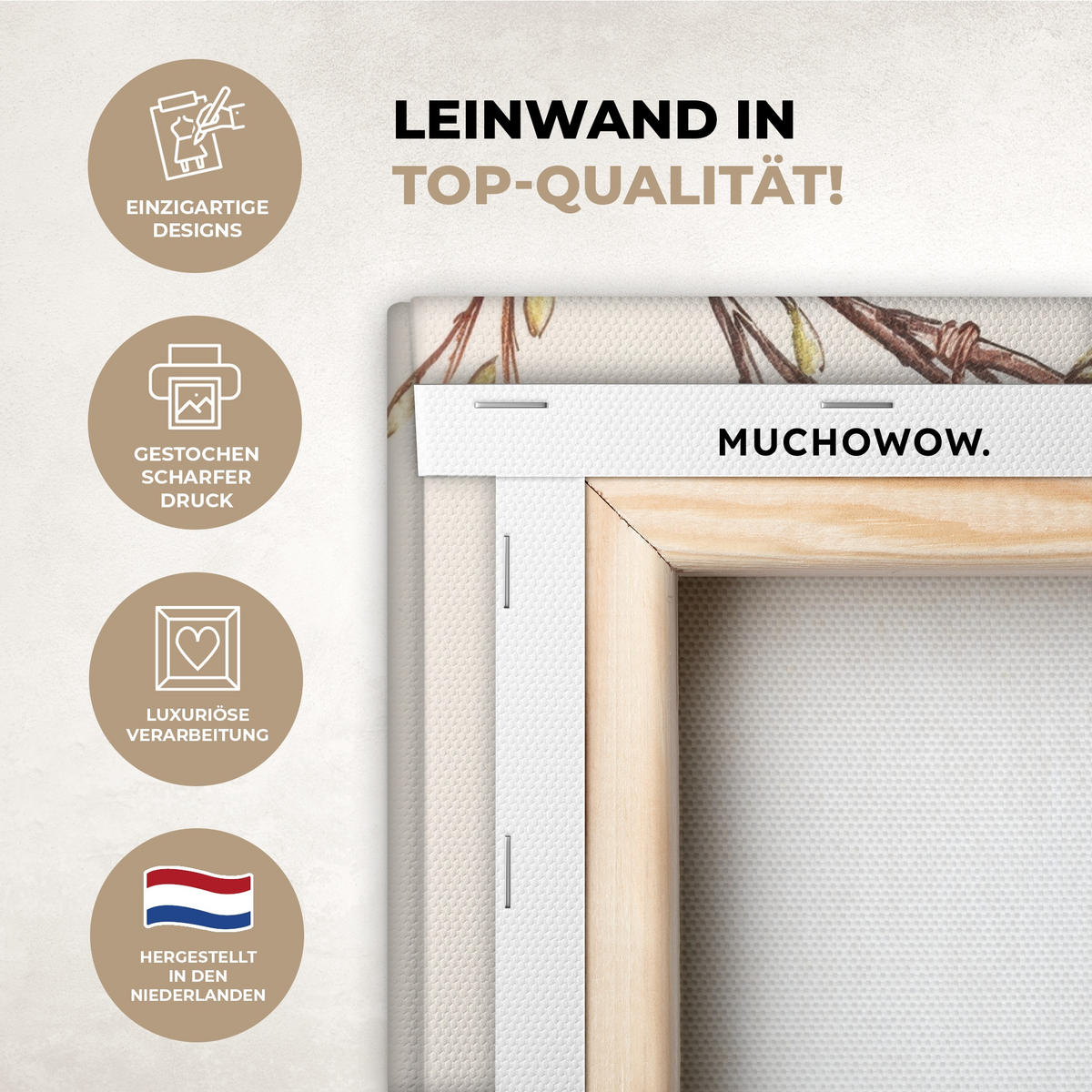 LEINWANDBILD Osterkuchen - Schleife - Eier Wandbild 40x30 cm - Creme, Textil (40/30cm) - MuchoWow