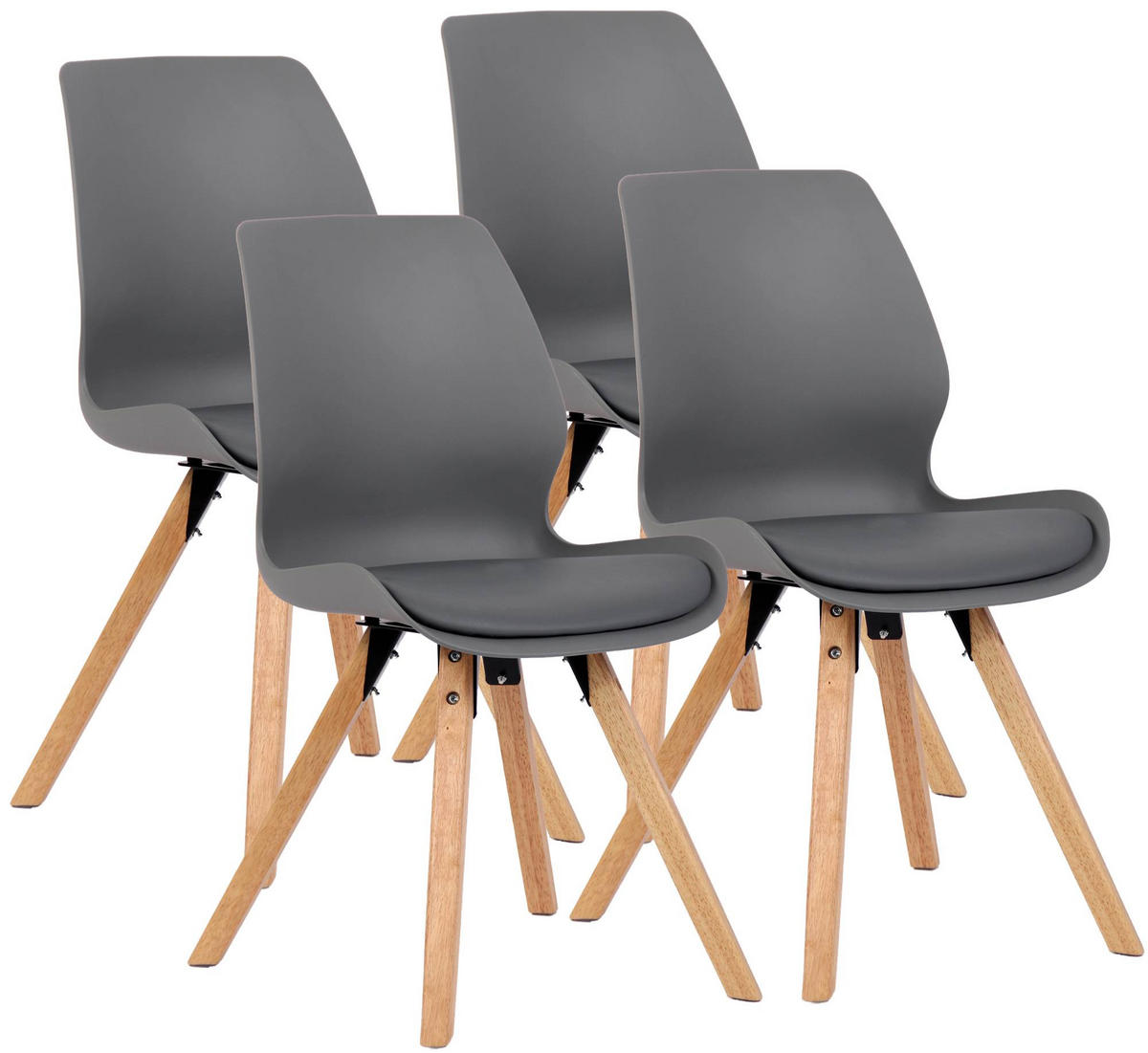 STUHL 4er Set Kunststoff Grau - Eukalyptusholzfarben/Grau, Holz/Kunststoff (48/87/58cm) - CLP