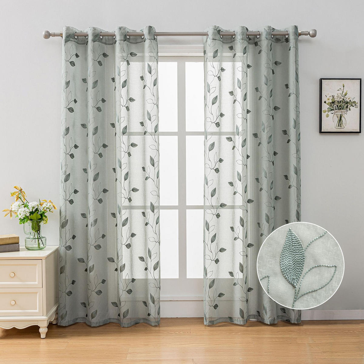 GARDINEN – Transparenter Stoff – 132 x 160 cm – Zweiteilig - Grün, Textil (160/1/132cm)