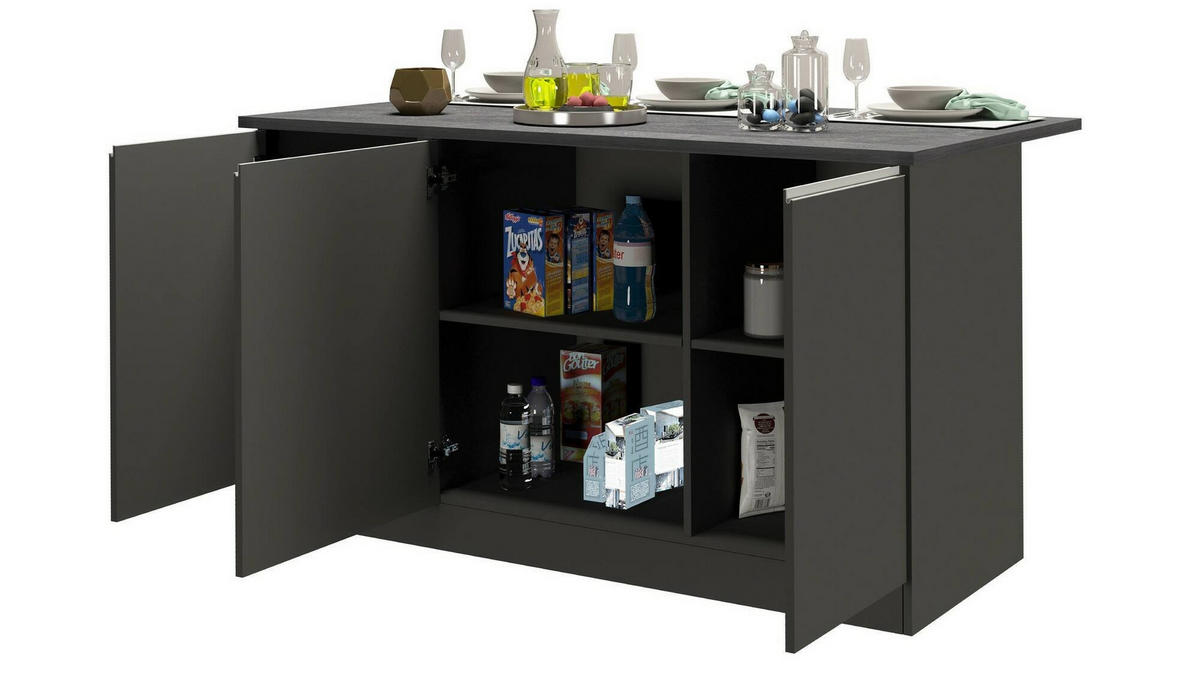 KÜCHENINSEL Anthrazit, Schiefer 90/155/90 cm - Schwarz, Holzwerkstoff (155/90/90cm) - DMORA