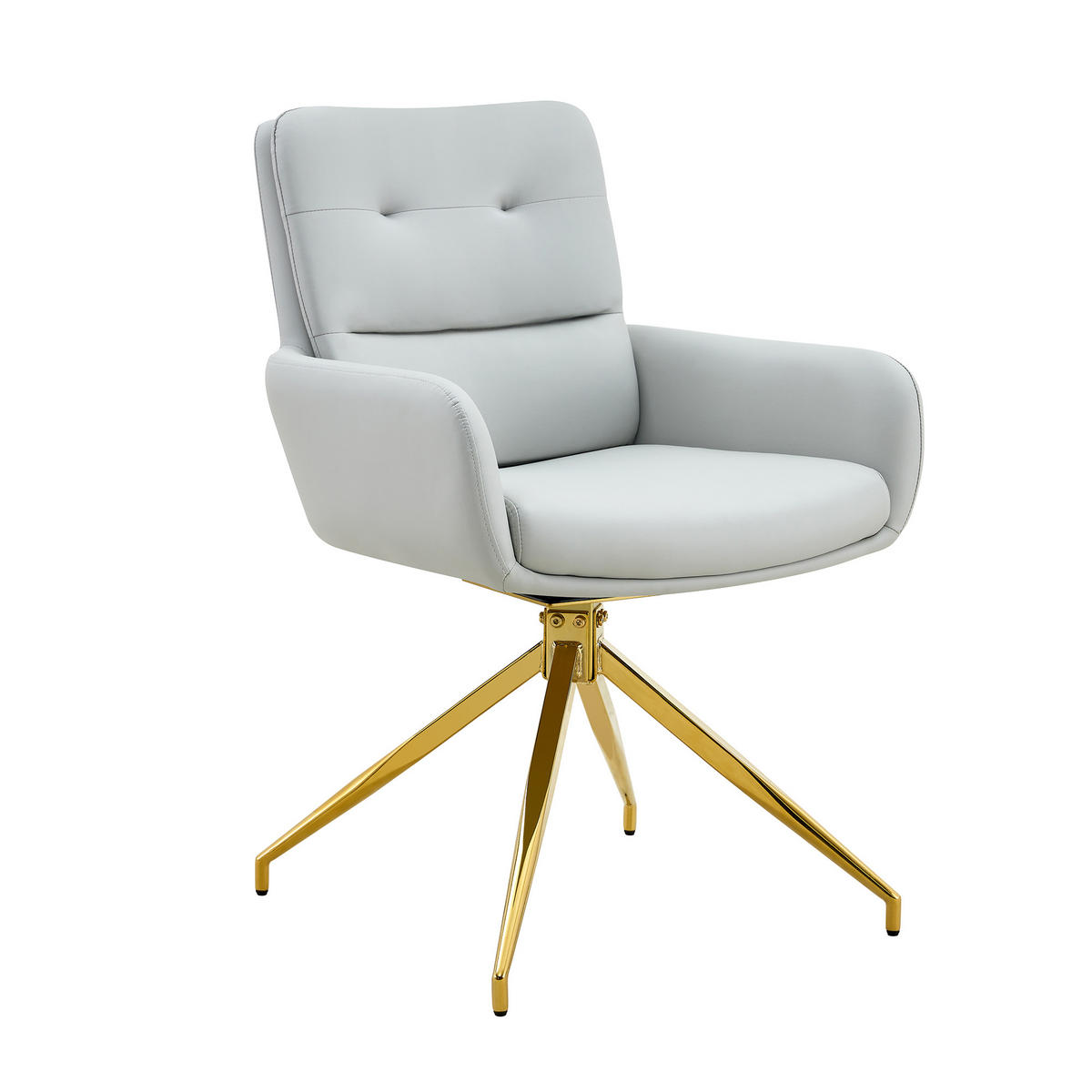 ESSGRUPPE DE-39476 5-teilig, Glastisch und 4 Drehstühlen mit Knopfverzierung Hellgrau - Hellgrau, Metall (85/75/85cm) - ComfortXL