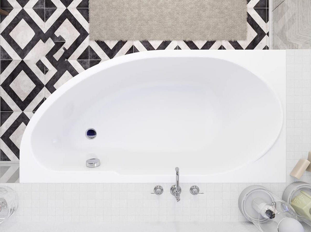BADEWANNE Eckwanne MIKI 145/85 Links mit Styro Ablauf Füße - Weiß, Kunststoff (85/57.5/145cm) - bad land