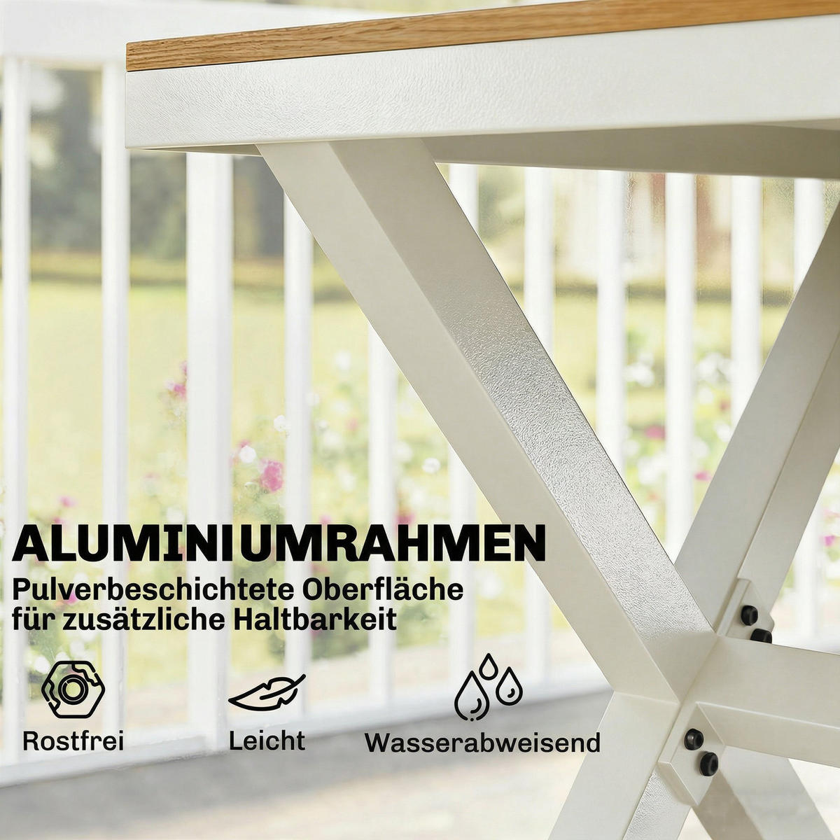 OUTDOOR-ESSGRUPPE 7er Set Aluminium Kunstholz Teak - Weiß, Kunststoff/Metall - Outsunny