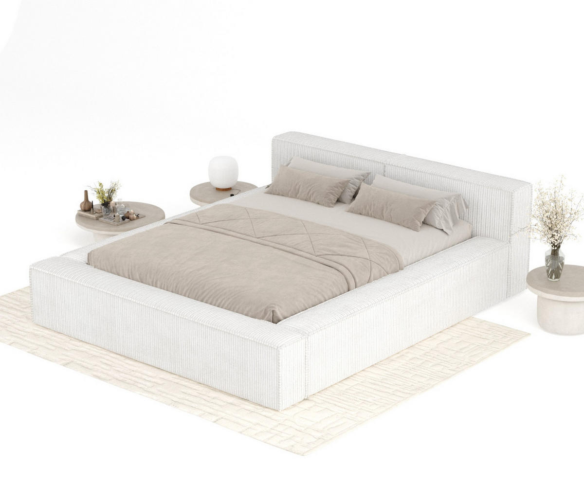 POLSTERBETT Voliera Creme 140/200 cm im Samtstoff - Birkefarben/Creme, Holz/Holzwerkstoff (140/200cm) - Maison de Reve