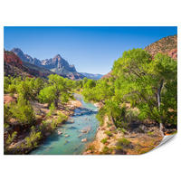 FOTOTAPETE für Esszimmer Virgin River Bäume Felsen Berge Natur 400x280 - Türkis/Blau, Papier (400/280cm) - Muralo