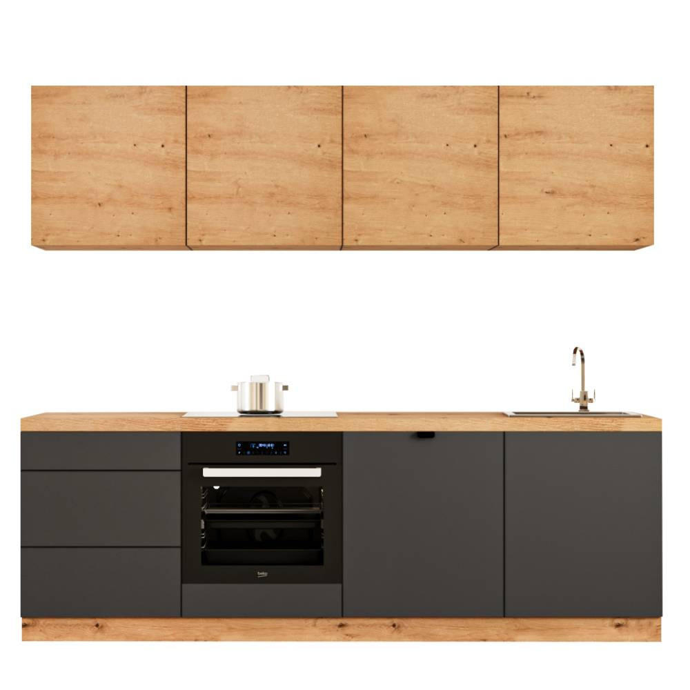 KÜCHENZEILE 240 cm - Langen KL28-M240 - in Grau / Artisan Eiche - Eiche Artisan/Grau, Holz (240/212/52cm)