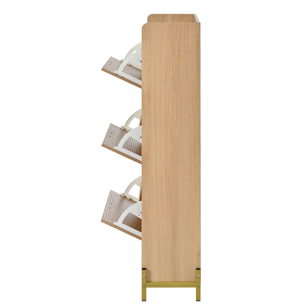 SCHUHSCHRANK mit 3 Klappen 90/24/119 cm in Eichenoptik, schmal mit Soft-Close - Naturfarben, Holzwerkstoff (90/119/24cm) - BEAOK