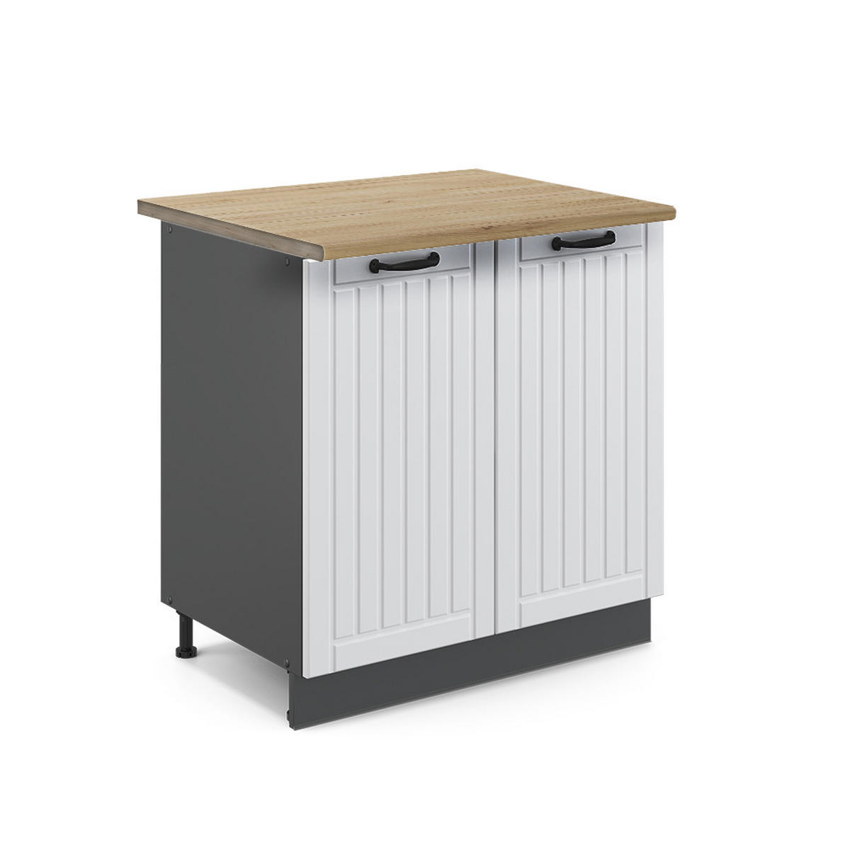 SPÜLENUNTERSCHRANK Fame-Line Weiß Landhaus 80 cm mit Regal, AP Eiche - Anthrazit/Weiß, Holzwerkstoff (80/82/60cm) - Vicco