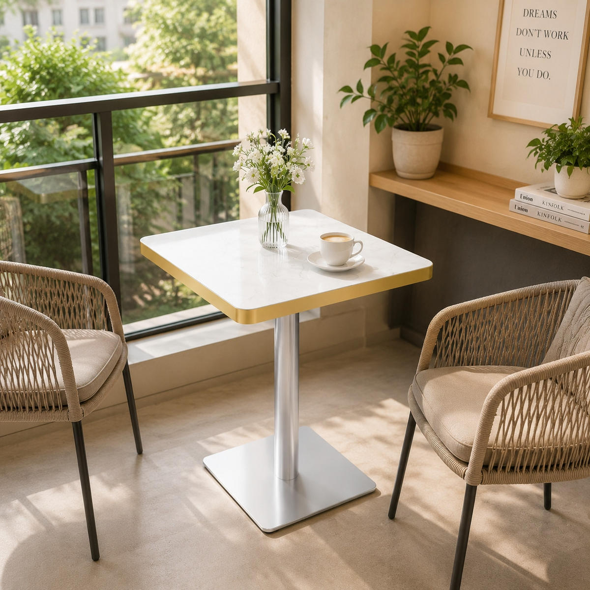 BARTISCH 60/60/74 cm mit Marmor-Optik DE-40028 Weiß - Weiß, Metall (60/60/74cm) - ComfortXL