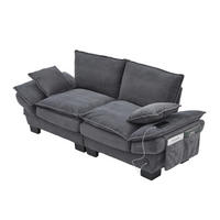 2-SITZER Sofa aus Cord 190x73x84 cm in Dunkelgrau mit USB-C & Seitentaschen - Dunkelgrau, Textil (73/84/190cm) - Modfu