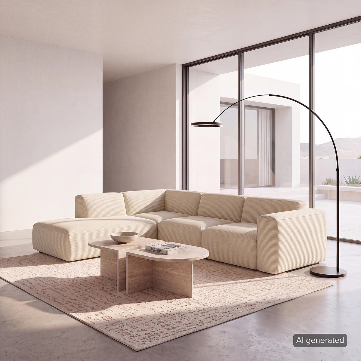 3-SITZER ECKSOFA mit Recamiere - Beige/Schwarz, Kunststoff/Textil (295/231cm) - home24