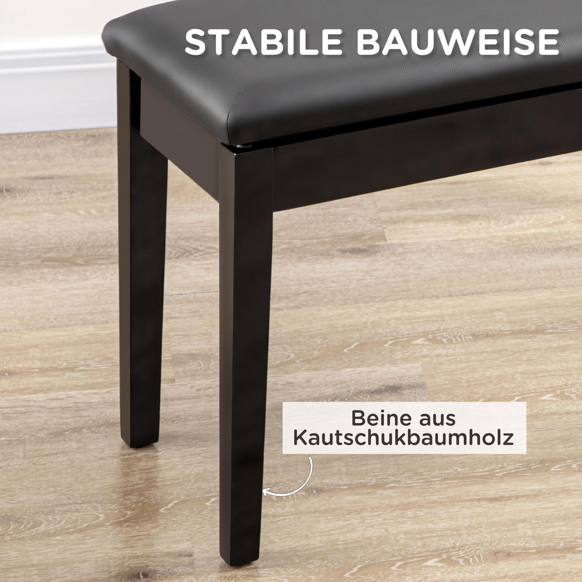 KLAVIERBANK, Klavierhocker, Schwarz - Schwarz, Holz (35/49/75cm) - HOMCOM