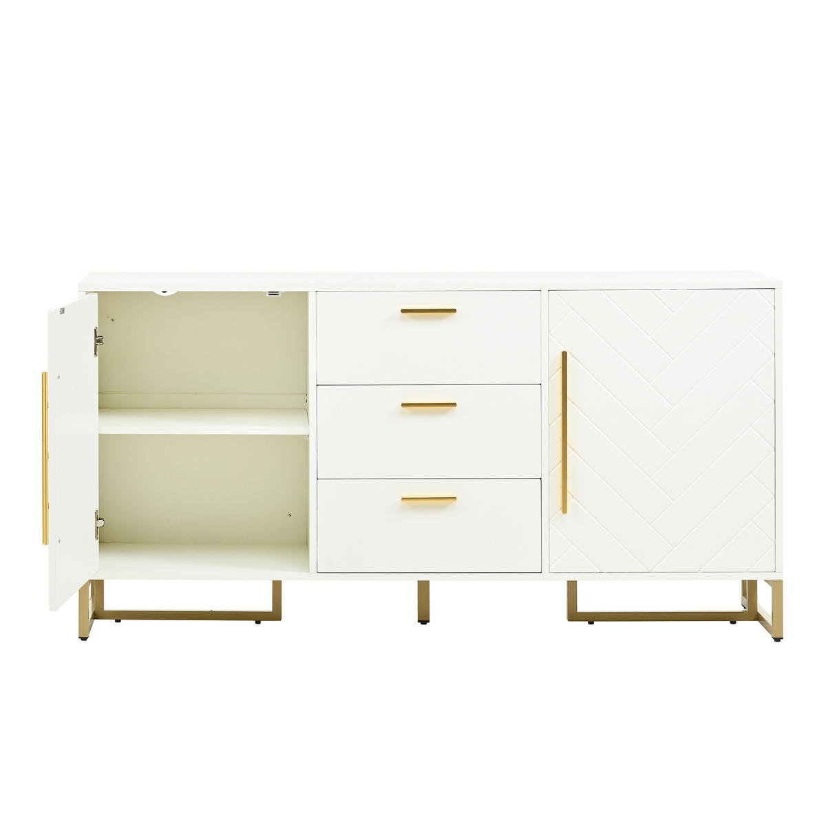 SIDEBOARD mit 3 Schubladen 2 Türen MDF Weiß - Weiß, Holzwerkstoff (145/75/40cm) - Meubliv