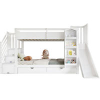 ETAGENBETT aus Kiefer und MDF 90x200 cm Weiß mit Rutsche, Treppenregal, Bilderbuchregal und 2 Schubladen - Weiß, Holzwerkstoff (90/200cm) - Modfu