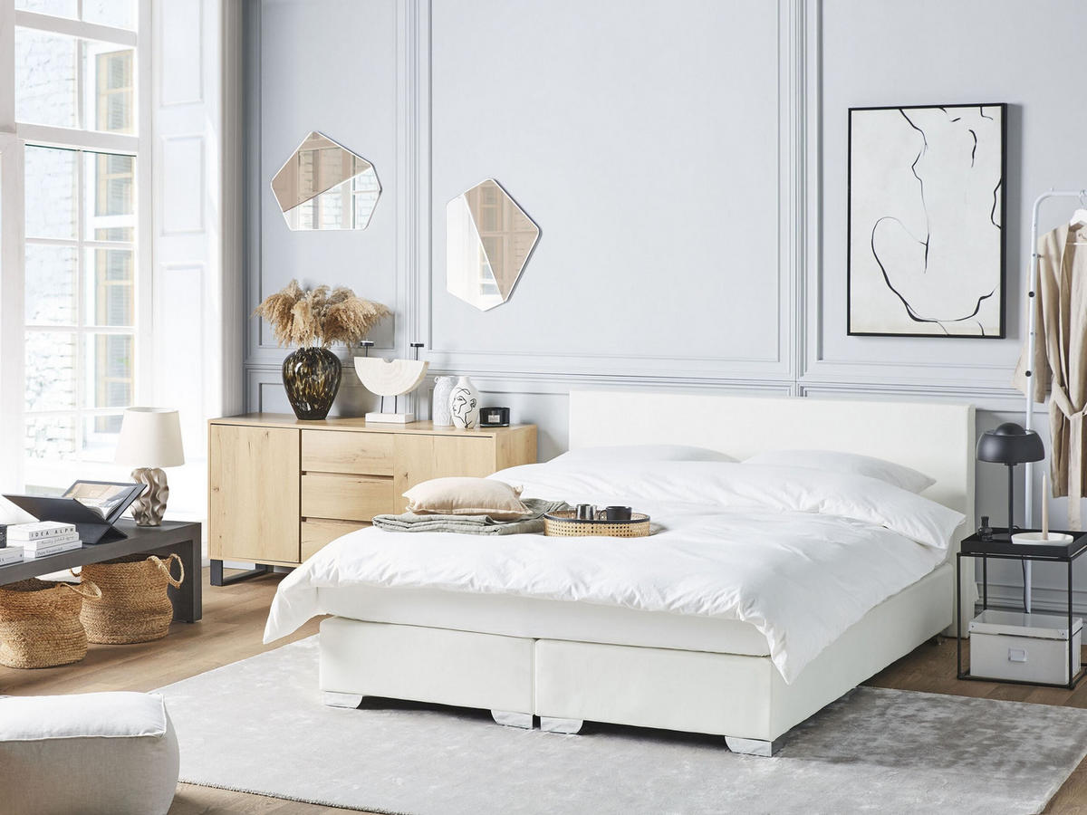 BOXBETT 160/200 cm Weiß President - Weiß, Kunststoff/Textil (160/200cm) - Beliani