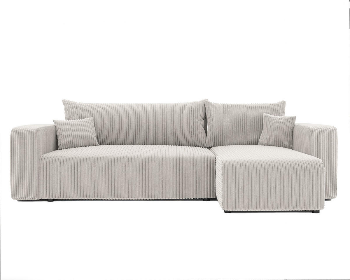 ECKSOFA Beige Cord-Stoff mit Bettkasten - Beige, Textil (248/145cm) - Idohome