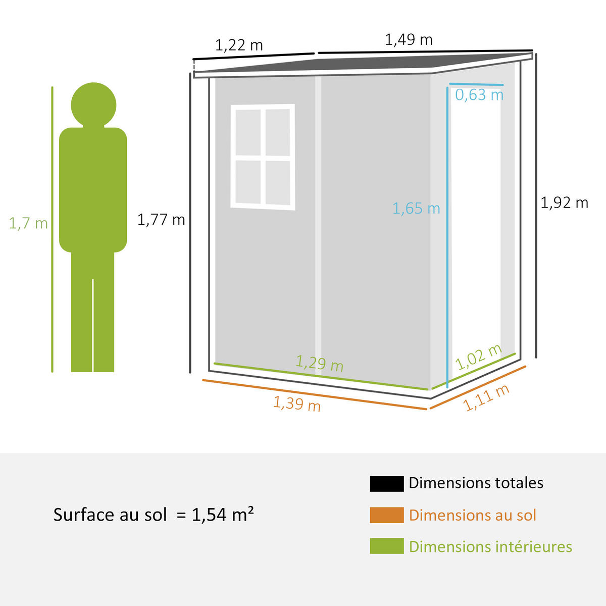 GERÄTEHAUS DE-16839 1,54 m² mit Fenster & Belüftung Grau - Grau, Metall (149/192/122cm) - ComfortXL