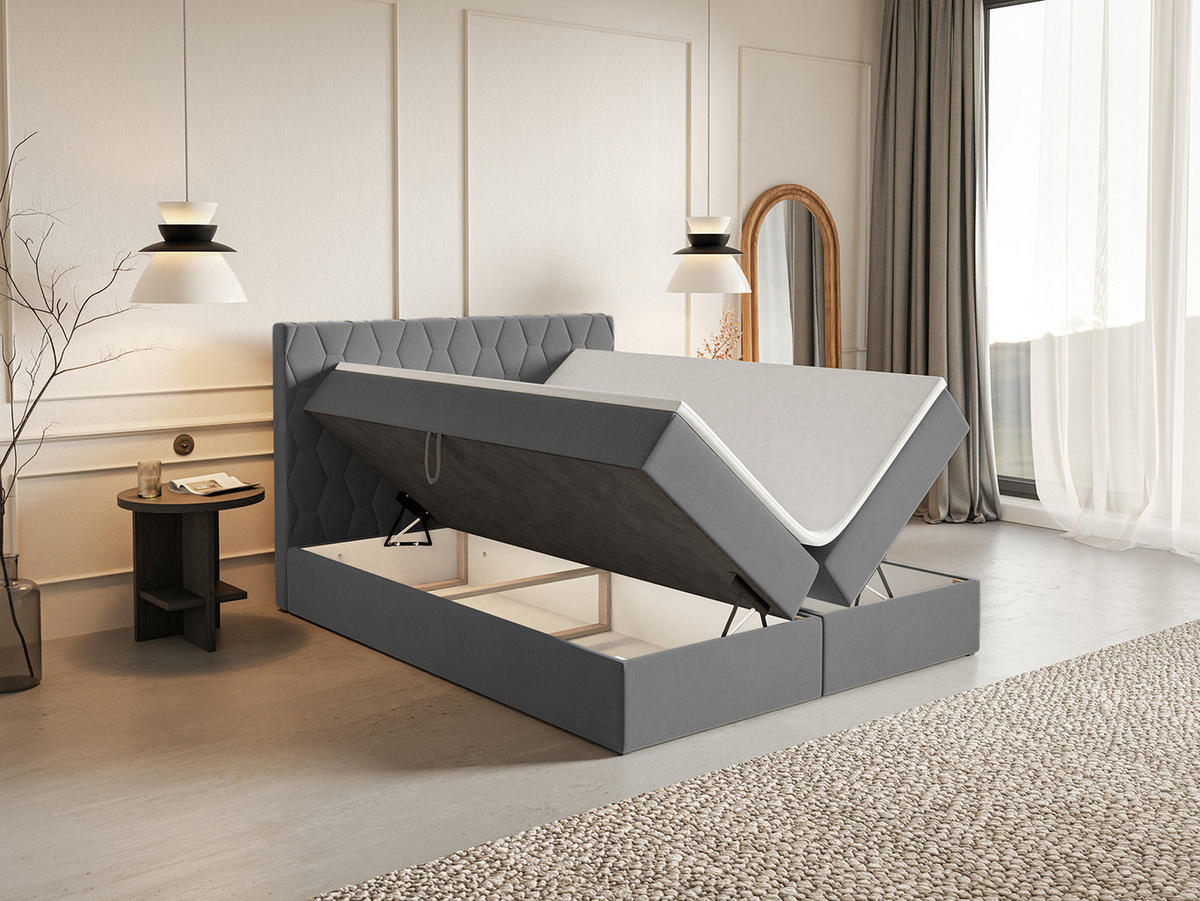 BOXSPRINGBETT Wemio 180x200 cm, Blaugrau - Blaugrau, Textil (180/200cm) - Fedve