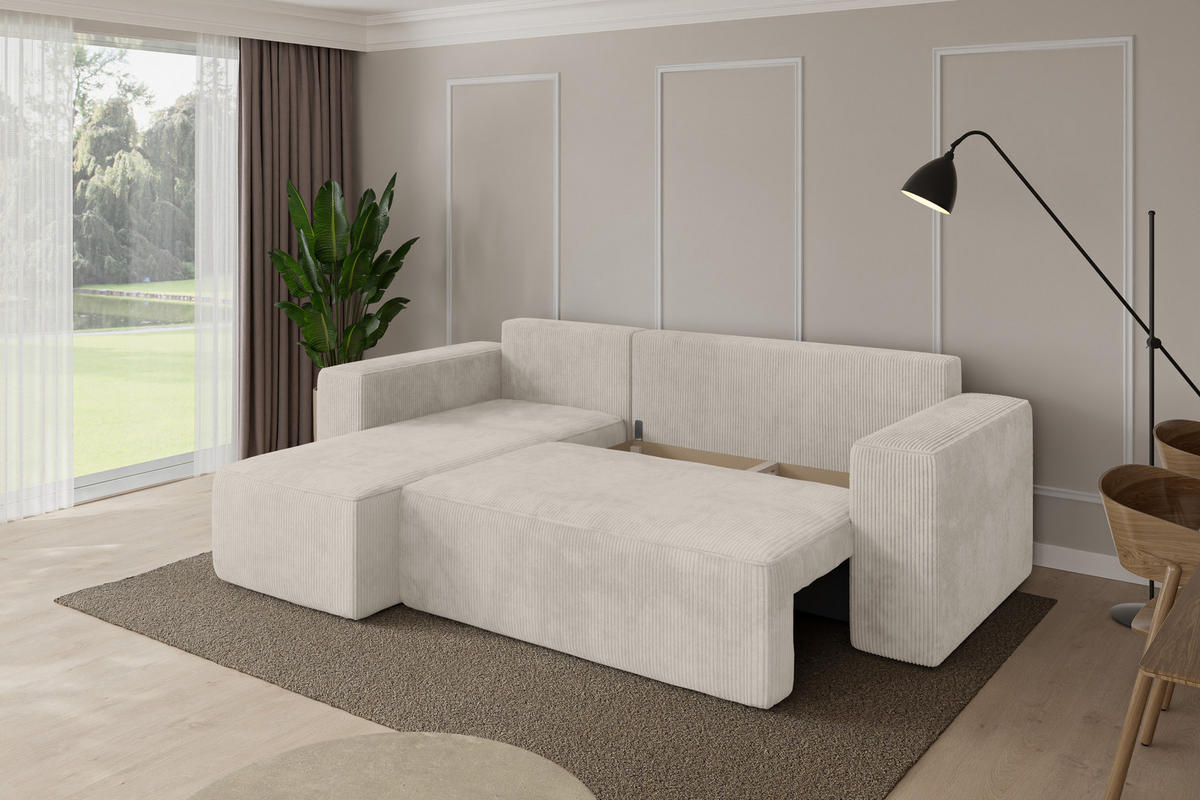 ROHOVÁ SEDAČKA s funkcí spaní, otoman vlevo SENO-L 249x139x85 krémová manšestr - černá/krémová, kompozitní dřevo/textil (249/139cm) - ALTDECOR