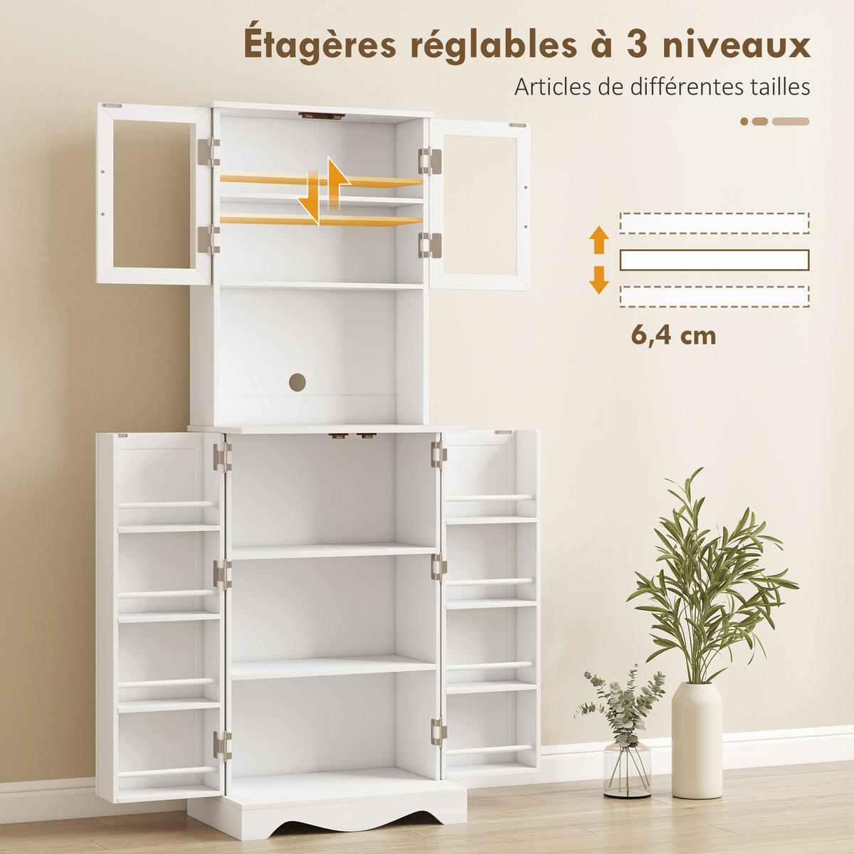MEHRZWECKSCHRANK DE-11293 4 Türen & 8 Gewürzregale mit Arbeitsplatte Weiß - Weiß, Holzwerkstoff (39.5/179.6/60cm) - ComfortXL