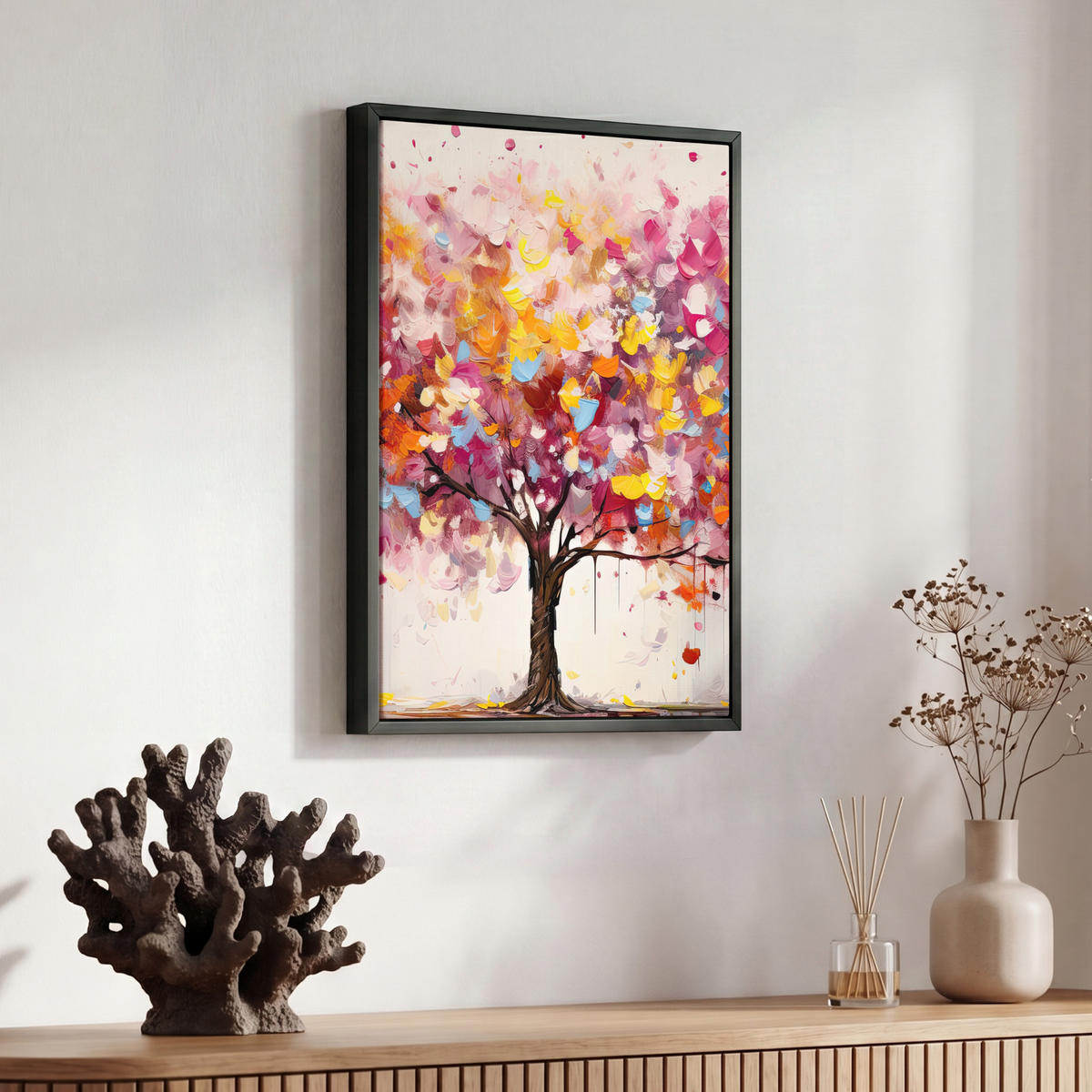 LEINWAND Bilder mit Rahmen - Aquarell - Baum - Kunst - Abstrakt - 30x40 - Multicolor, Textil (30/40cm) - MuchoWow