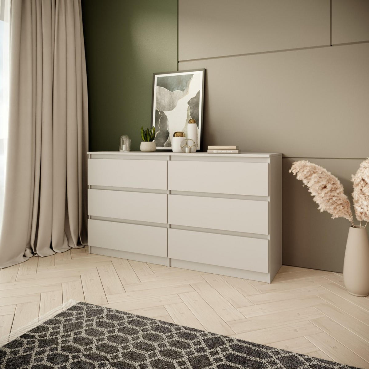 KOMMODE Look 120 cm mit sechs Schubladen, kaschmir - Kaschmir, Holzwerkstoff (120/71/33cm) - Beautysofa