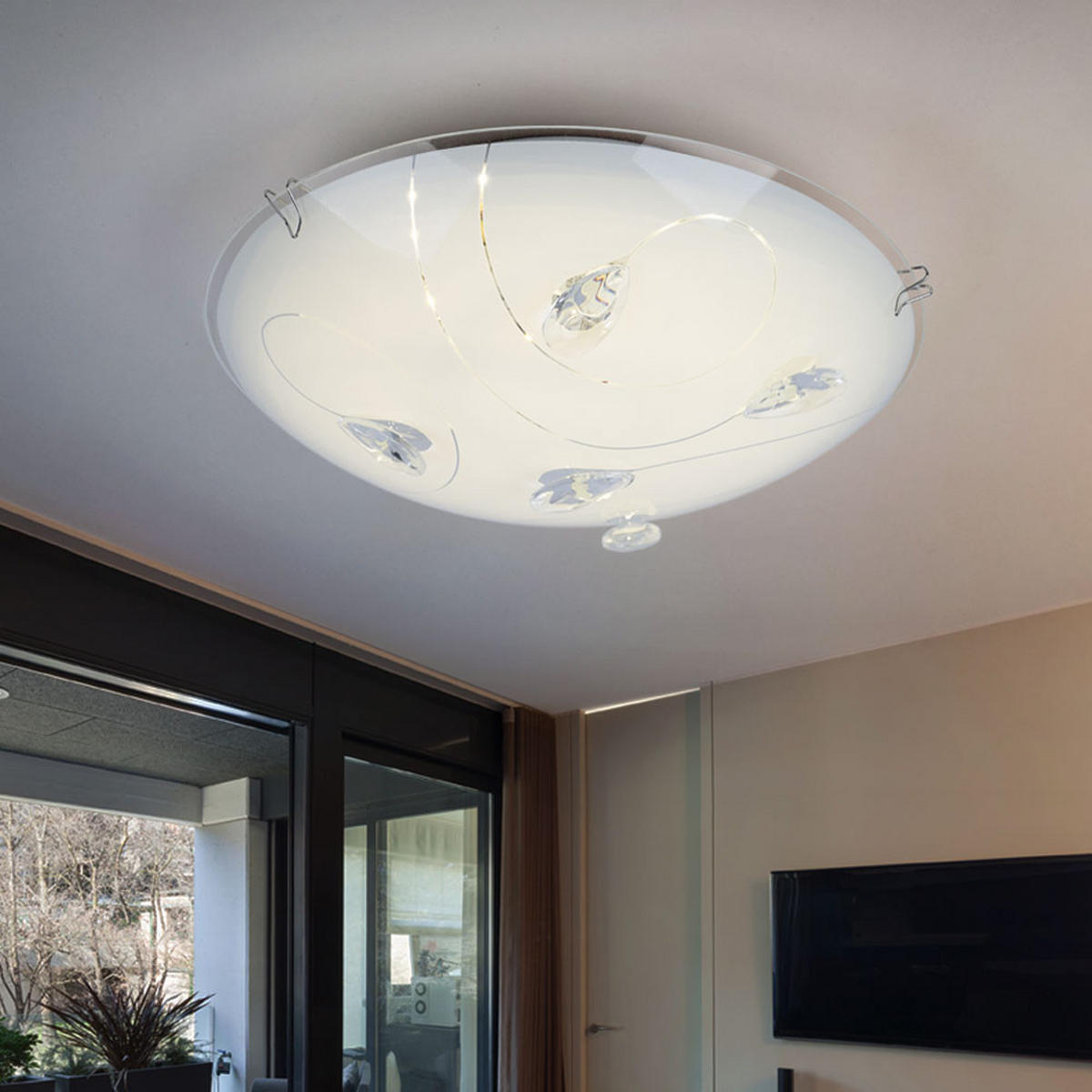 LED DECKENLEUCHTE Glas Weiß Chrom - Weiß, Glas (25/25/7.5cm)