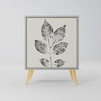 SIDEBOARD LEAFY STAMPS, Grau, 57,5x42x75,5 cm, Goldfarbene Metallfüße - Goldfarben/Multicolor, Holzwerkstoff/Metall (57.5/75.5/42cm) - SpaceRebels