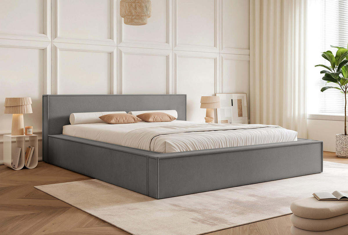 POLSTERBETT Mendocino Classic Low 140x200 cm, Grau - Dunkelgrau, Textil (140/200cm) - Fedve