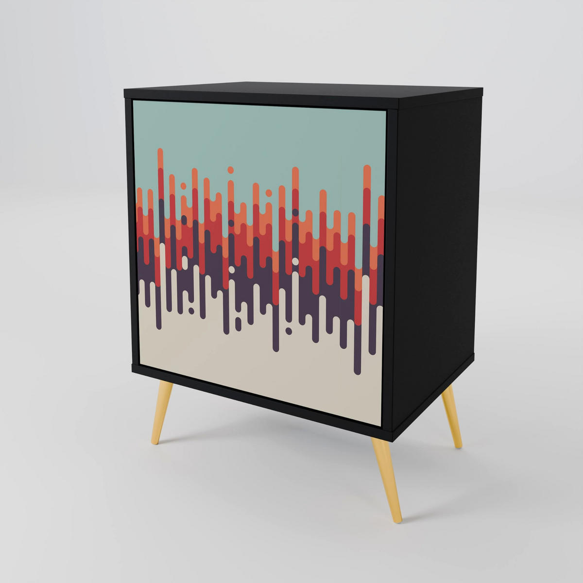 SIDEBOARD CHROMA CONTOURS, Schwarz, 57,5x42x70,5 cm, Schwarze Metall-Sternfüße - Multicolor/Schwarz, Holzwerkstoff/Metall (57.5/70.5/42cm) - SpaceRebels