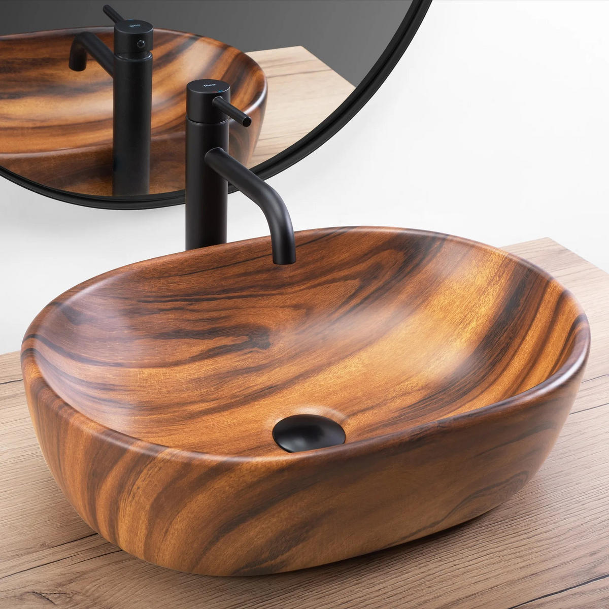 AUFSATZWASCHBECKEN Rea Amelia Wood Matt - Braun, Keramik (34.5/13.5/48cm) - REA