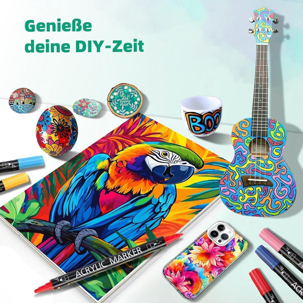 ACRYLSTIFTE Set 48 Farben Doppelspitze Wasserfest - Multicolor, Kunststoff (1/1/16.5cm)