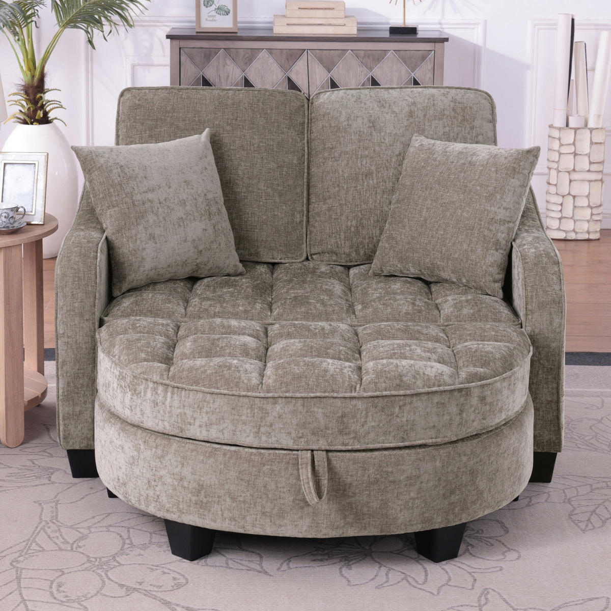 SOFA-BETT 132/129/93 cm aus Eukalyptusholz mit Aufbewahrungshocker Braun - Braun, Holz (129/93/132cm) - Modenvie