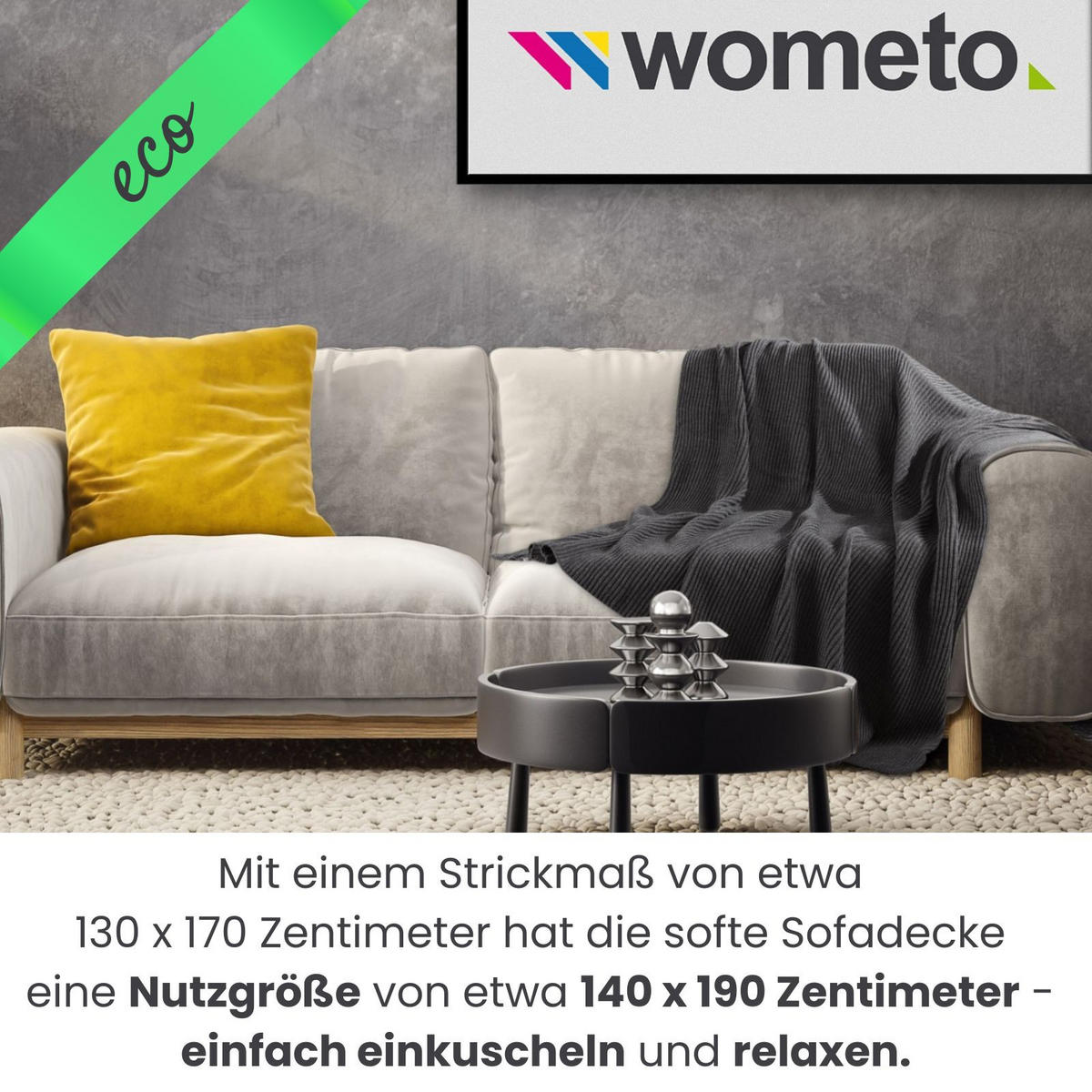 STRICKDECKE eco-line dunkelgrau 140/190 cm aus 60% recycelten Materialien - Dunkelgrau, Textil (140/190cm) - wometo