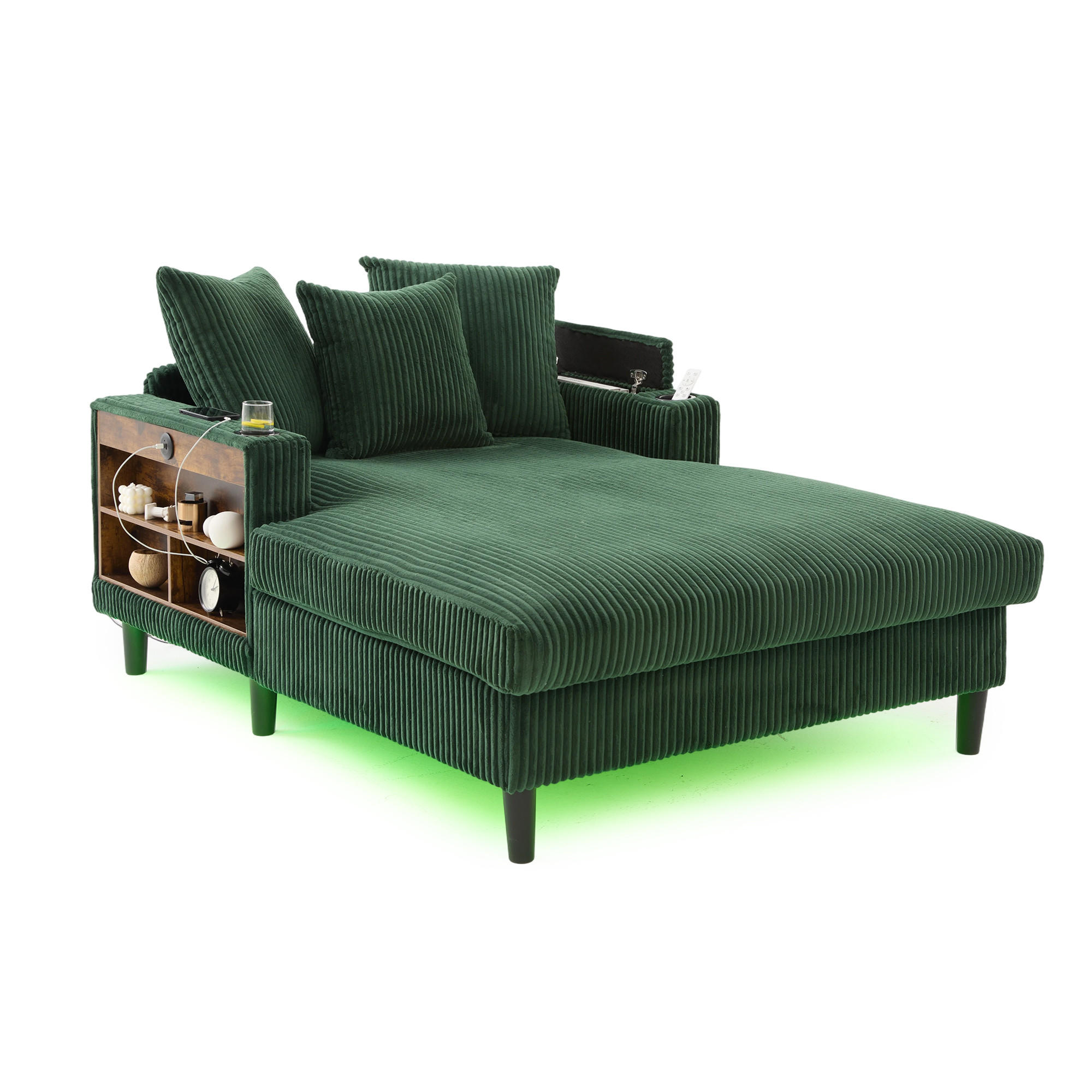 RELAXLIEGE XXL Polsterliege,Relaxsessel,Cord,Grün - Grün, Textil (129/70/170cm) - LVHOM