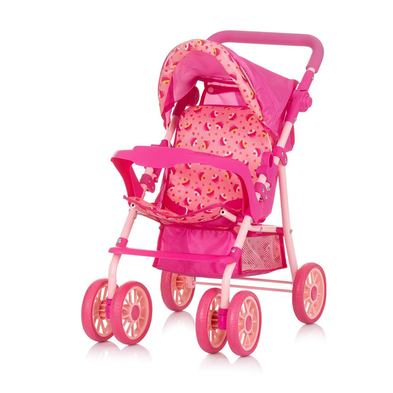 PUPPENWAGEN Dolly rosa Korb, Frontbügel, Fußstütze, Griff verstellbar, faltbar, ab 3 Jahren - Rosa, Metall (33/58/54cm) - Chipolino