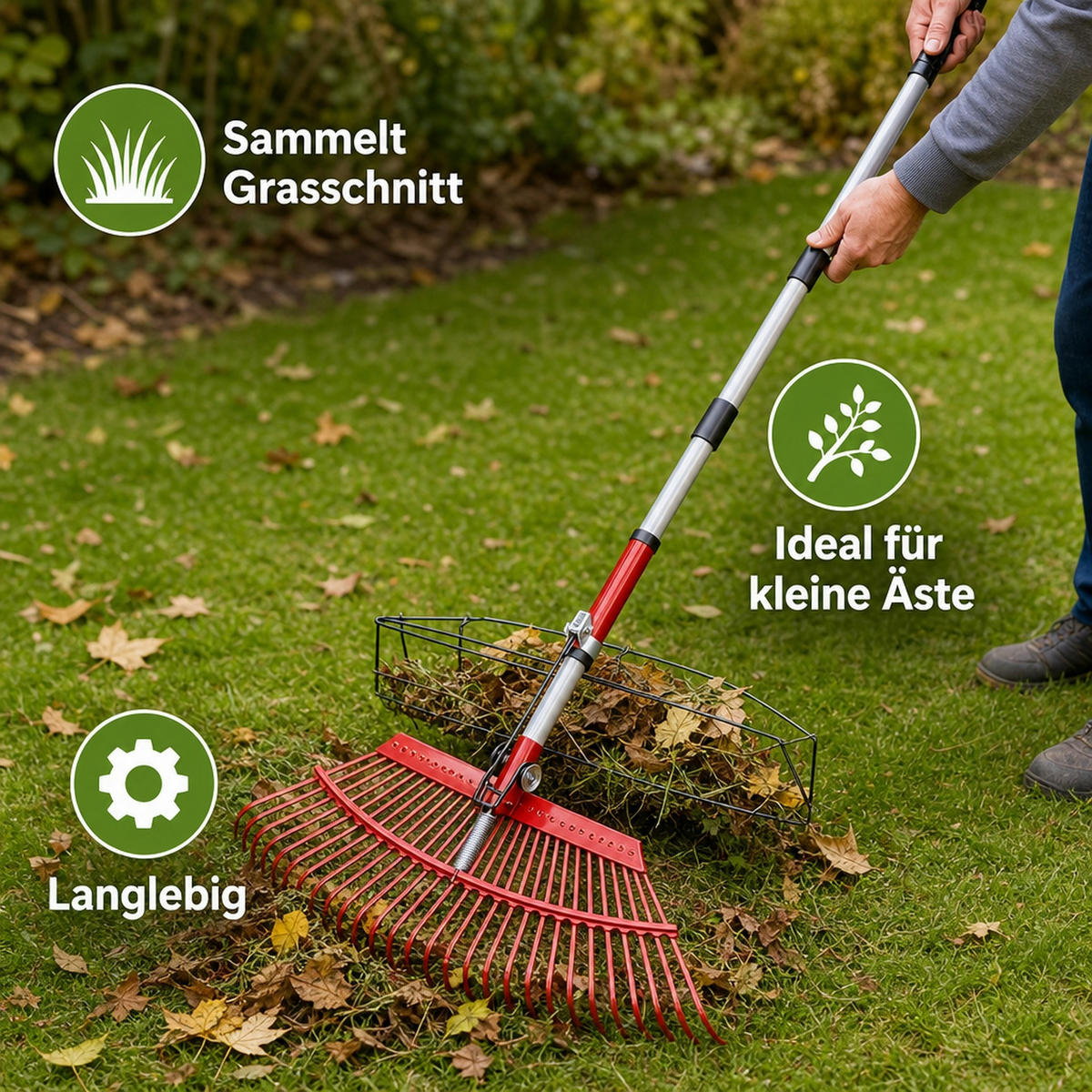 UNIVERSAL-RECHEN mit Greifer - Rot, Metall (53/5/98cm) - Westfalia