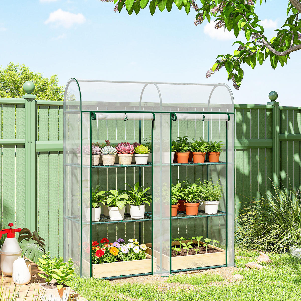 GEWÄCHSHAUS DE-12068 mit 3 Etagen & 2 Rolltüren Transparent - Transparent, Kunststoff (46/164/143cm) - ComfortXL