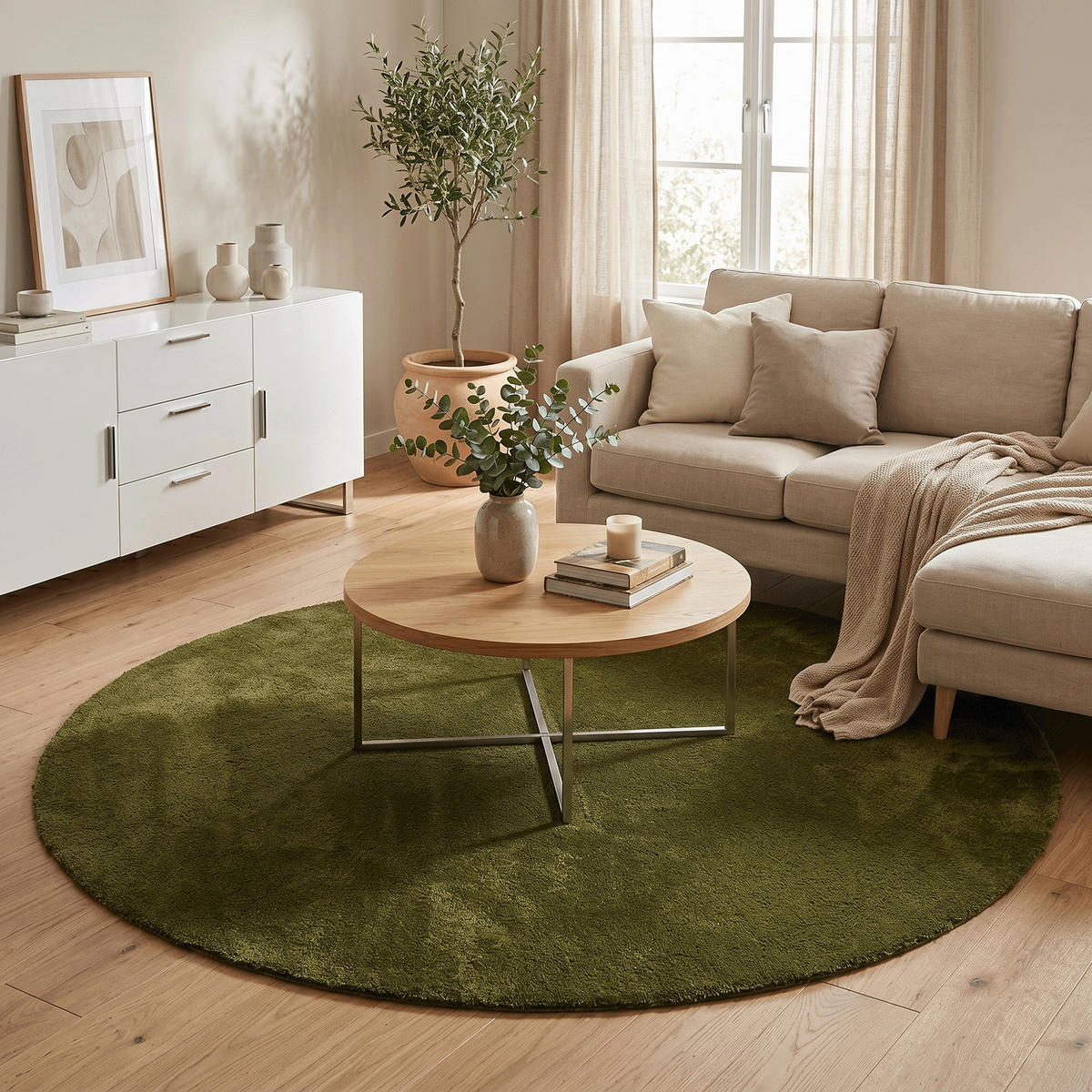 SUPER SOFT HOCHFLORTEPPICH LIVORNO RUND - Grün, Textil (133/133cm) - Snapstyle