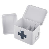 MEDIZINBOX Weiß Grau Metall 4 Fächer entnehmbarer Einsatz Größe M - Weiß, Metall (21/16/15.5cm) - Relaxdays