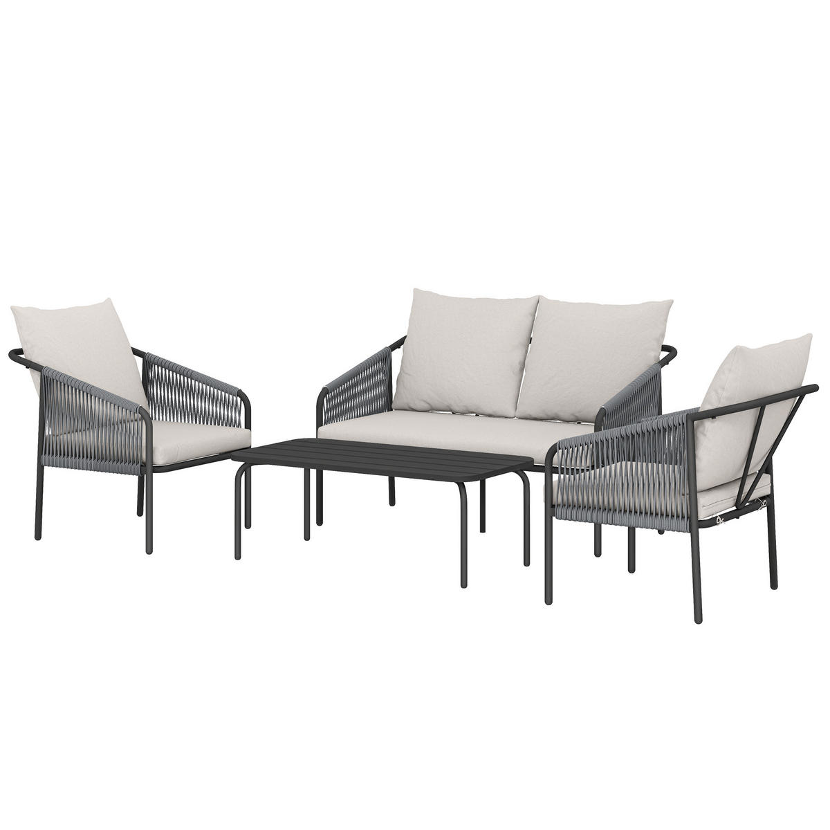 GARTENMÖBEL-SET 4-teilig DE-06759 mit Zweisitzer & Couchtisch - Taupe, Kunststoff/Metall - ComfortXL