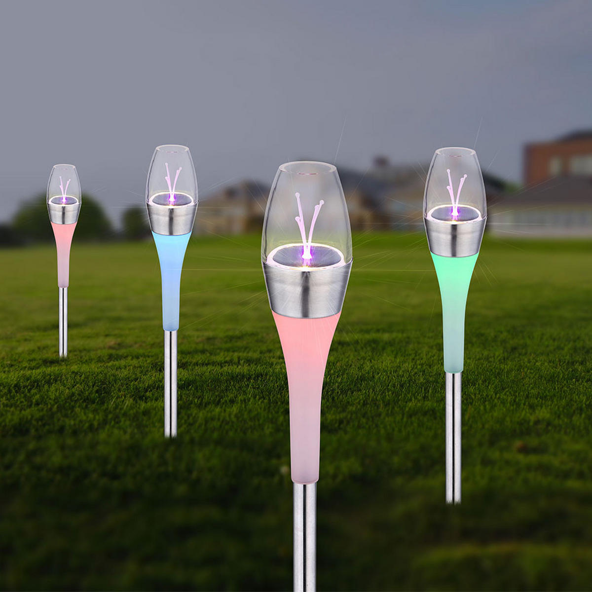 LED AUSSENLEUCHTE Solar Edelstahl Silber 3er Set - Silberfarben, Metall (6.7/6.7/55cm) - Globo Lighting